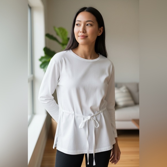 Club Monaco White 3/4 Sleeve Bohemian Tie Waist weekend top in size S - Picture 7 of 8